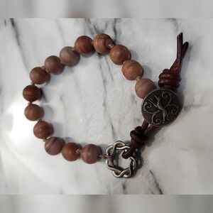Brown Beaded Bracelet with Silver Accents